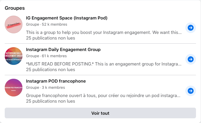 Recherche sur Facebook à propos des pods d’engagement